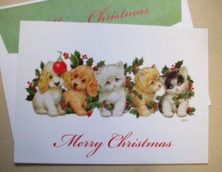 Kitten And Puppies Cat Dog Christmas Greeting Card Ruth Morehead 7f