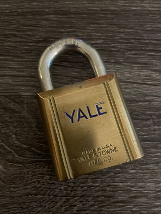 Vintage Yale & Towne Mfg.  Co.  Padlock Brass Hardened Steel Shackle With No Keys