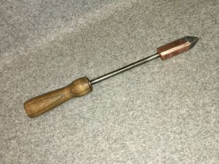 Vintage Antique Copper Head Soldering Iron With Wood Handle - Length - 14 1/4 "