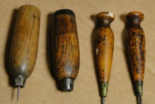 4 Antique Wood Handle Tools,  Awl - Pick 2