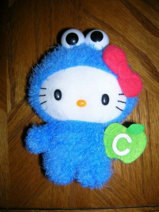 Hello Kitty Sesame Street Cookie Monster Blue 5 " Plush W/green Felt Apple