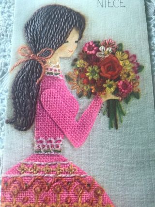Vintage Birthday Greeting Card Little Girl Pink Dress 70s Brunette Hallmark