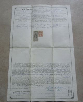 Old 1870 - Indenture Deed Land Document - Bushnell Ill.  - Main - Revenue Stamps