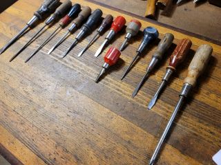 Antique Tools Wood Handle Screwdrivers Vintage Machinist Auto Mechanic Shop ☆usa