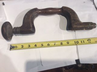 Antique Slater Sheffield Wood &brass Brace Woodworking Tool Drill As Found