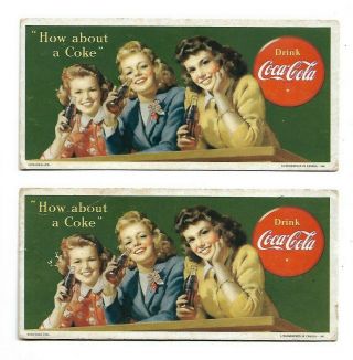 Pair - Drink Coca - Cola - How About A Coke - Blotter - Litho Canada 1946