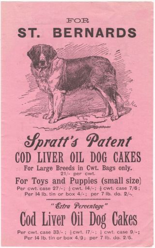 Orig 1890s Spratt’s Dog Food 4 - Page Illustr Advertising Insert,  St Bernard,  Dogs