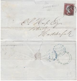 1849 Qv Yorkshire Sowerby Bridge Udc On Cover With A 1d Penny Red Stamp Mh