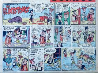 The Flintstones - Hanna - Barbera - Very Early Large Sunday Comic - Dec.  3,  1961