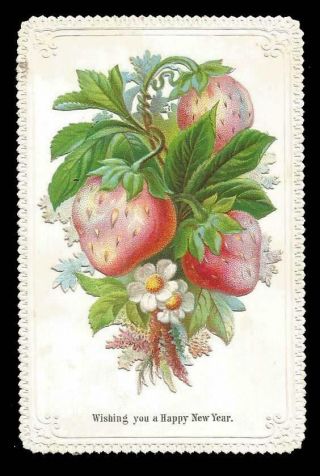 Q14 - Lifting Strawberry Scrap - Secret Message - Goodall - Victorian Xmas Card