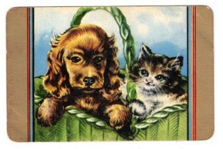Swap Card Coles Un - Named Series Vintage - Cat And Dog In Basket