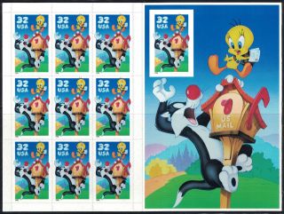 Booklet Pane 10 Sylvester & Tweety Bird Stamps Merrie Melodies Looney Tunes