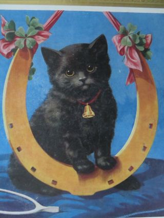 Vintage 1950/51 Black Cat Kitten In Horseshoe Christmas Calendar