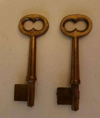 Vintage Uncut Brass Solid Barrel Skeleton Keys (pair) 3 " Long