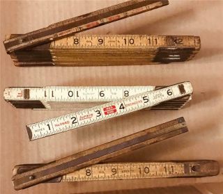 3 Vintage Folding Wood Rulers - 1 Lufkin
