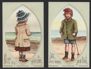 B25 - Boy And Girl - Prize Designs - Matched Victorian Xmas Cards