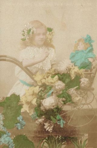 Vintage Faded Real Photo Hand Coloured Pretty Young Girl Postcard To Newcastle