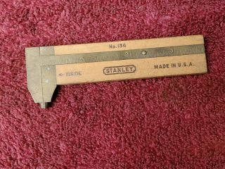 Vintage Stanley No.  136 Small 3 " Brass & Boxwood Caliper Rule