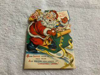 Vintage 1950s - 60s Santa Claus In Sleigh Stand Up Christmas Card Paramount
