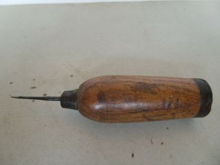 Antique Wood Handle Awl Tool Punch Scribe Leather Work Stitching Vintage 4 1/2 "
