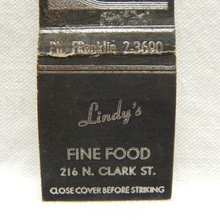 MATCHBOOK,  LINDY ' S FINE FOOD & COCKTAIL,  CHICAGO,  ILL. ,  20 STRIKE,  FRONT STRIKE 2