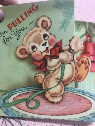 Vintage Christmas Card Art Deco Era Bell Ringing Bear Pop Up Die Cut