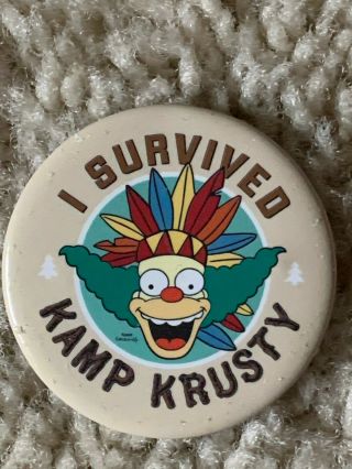 Vintage Simpsons Kamp Krusty The Clown Pin 1.  75 " Pinback Button 2003
