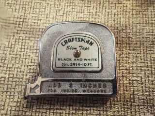 Vintage Craftsman Slim Pocket Tape Measure Black White 10ft.  No.  3914
