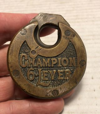 Antique Brass Champion 6 Lever Pad Lock No Key