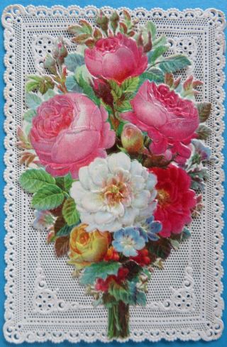 Victorian Paper Lace Goodall Flap Front Year Card Flower Bouquet Scrap