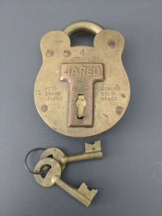 Jared Solid Brass Lock 4 Admiralty Old English,  Keys,  4 Levers