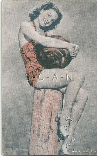 Org Semi Nude 1940s - 50s Large (3.  25 X 5.  5) Pinup Arcade Mutoscope Card - Ball - 7