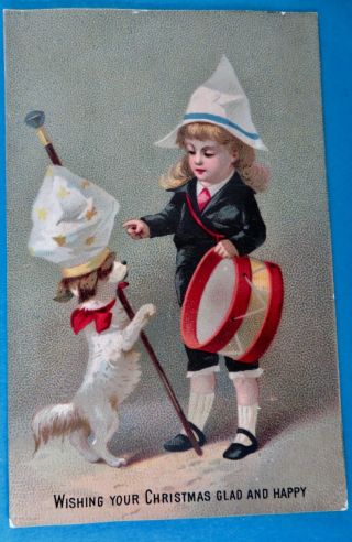 Victorian Dancing Dog Christmas Card Drum