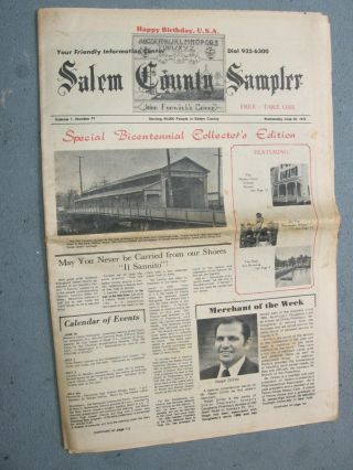 Salem County Jersey Sampler Paper,  Bicentennial Edition,  1976 June 30th