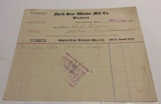 1915 Minneapolis Minnesota Billhead North Star Woolen Mill Co Blankets