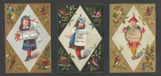 U22 - Children And Clown - Matched Set Of Three Victorian Xmas Cards