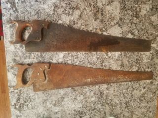 2 Vintage Warranted Superior Hand Saws 26 " Blades.