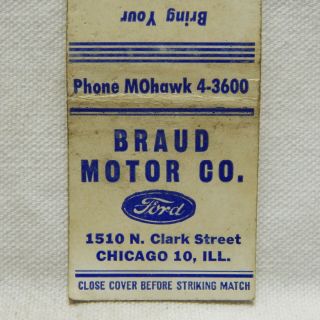 Matchbook,  Braud Motor Co. ,  Ford Dealer,  Chicago,  Ill. ,  20 Strike,  Front Strike
