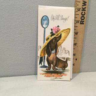 Vintage Birthday Straw Hill Card Dachshund Dog Milinery Hat W/ Envelope