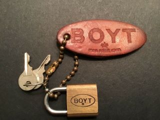 Vtg.  Boyt Harness Company Small Brass Lock W/2keys & Boyt Oval Leather Logo Tag
