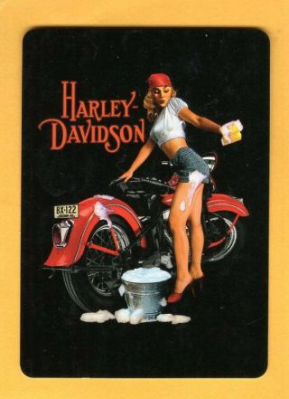 1 Single Swap Playing Card Sexy Girl Harley Davidson Motorcycle Ad Joker Pinup