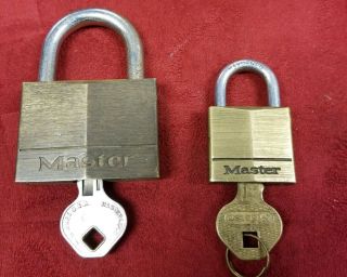 2 Vintage Brass Master Locks With Key 1 No.  150 1 No.  130