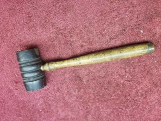 Vintage Wooden Hammer 11 - 1/4 " Long.  Head 3 - 1/2 " X 1 - 5/16 "