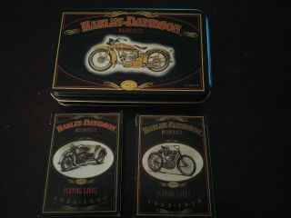 Harley Davidson Collector Tin Set Decks Playing Cards Us Card Co.  1997