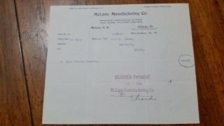 1914 Milford Hampshire Billhead Mclane Manufacturing Co