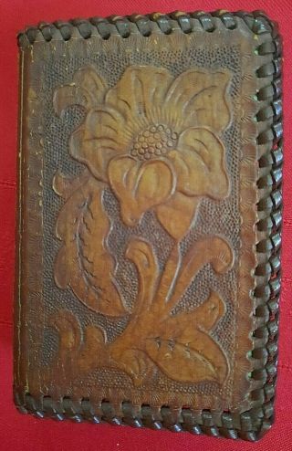 Vintage - Hand Tooled Leather - Two Deck - Playing Card Case Novelty Gem Ref W