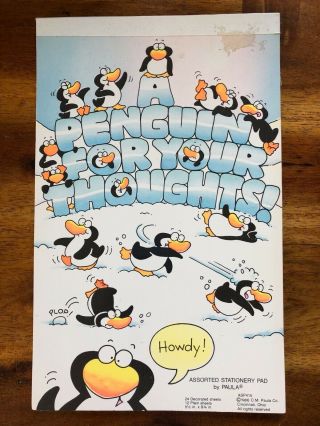 Vintage 1986 C.  M.  Paula Penguin For Your Thoughts Stationery Pad 10 Sheets Paper