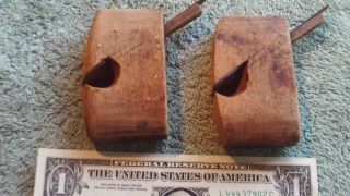 2 Antique 3 " Wood Molding Planes Wood Hand Carved Round & Flat Bottom