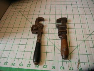 Coes Wrench Co.  6 1/2 " Wood Handle Monkey Wrench & Unmarked 8 " Wood Handle Pipe