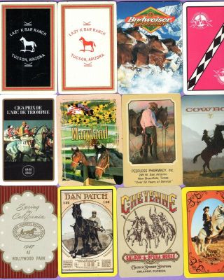 22 Single Swap Playing Cards Horses On Ads & Souvenirs Race Western Some Vintage